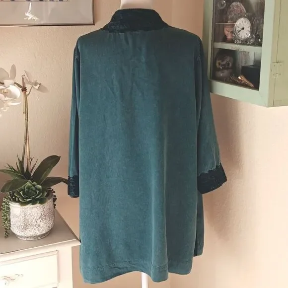 Soft Surroundings Anandi Teal Tencel Jacket/Top with Chenile Accents. Bohemian. - Picture 7 of 12